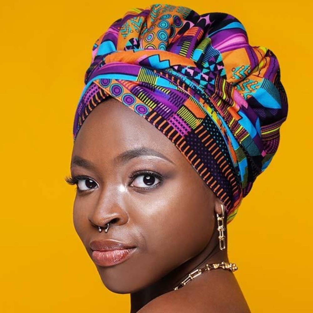 Colorful Patterned Head-wrap & Matching Earrings - Picture 3 of 5